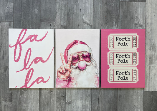 Trendy Pink Christmas Sign Trio (Set of 3)