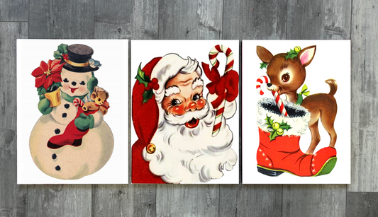 Vintage Holiday Wood Print Set (Set of 3)