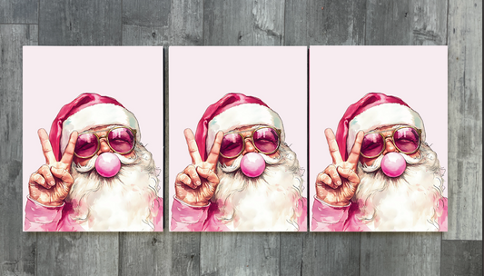 Pink Trendy Bubble Gum Santas (Set of 3)